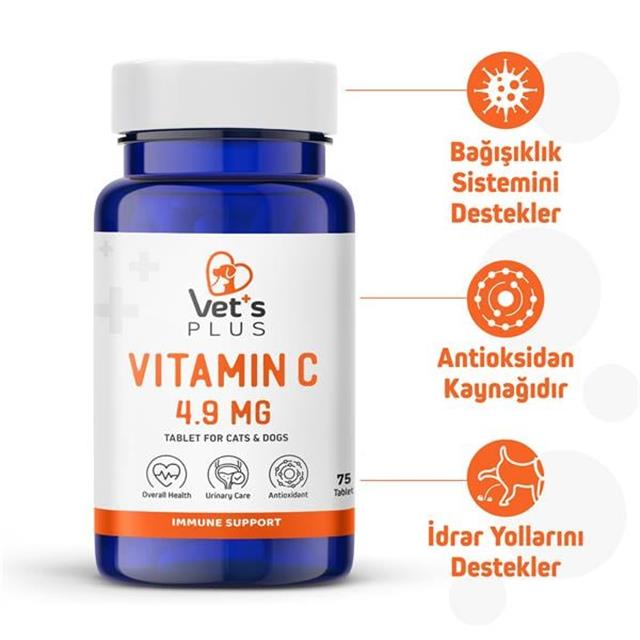 Vet's Plus C Vitamin Kedi ve Köpek İçin Tablet (75'li)