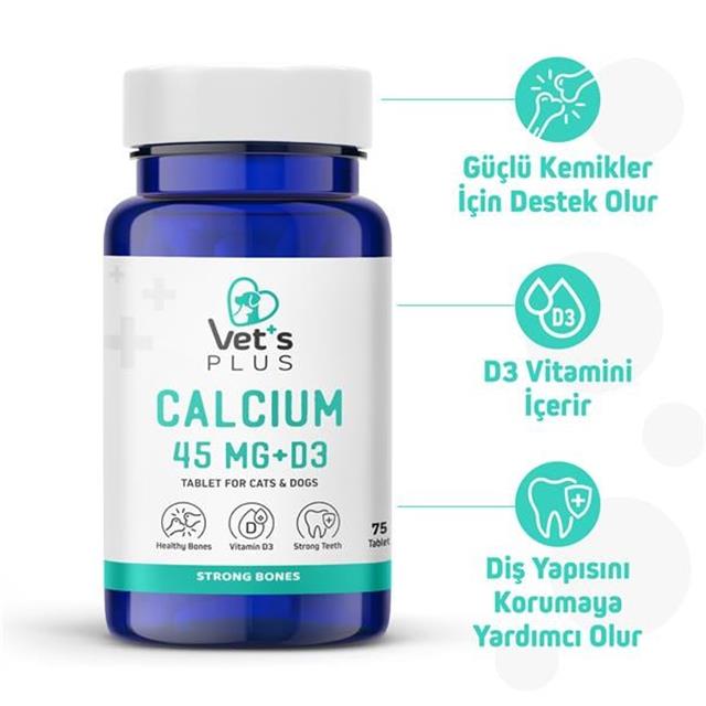 Vet's Plus Calcium Kedi ve Köpekler İçin Kalsiyum Tablet (75'li)