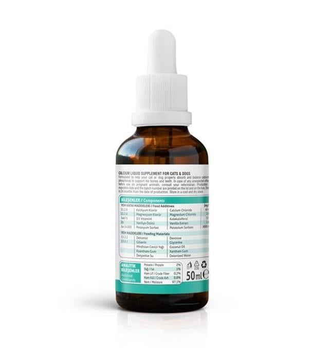 Vet's Plus Calcium Kedi ve Köpekler İçin Kemik ve Diş Yapısı Destekleyici Kalsiyum Damla 50ml