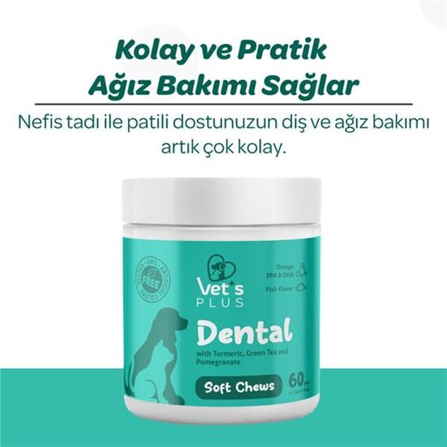 Vet's Plus Dental Kedi ve Köpekler İçin Diş Bakımı Çiğnenebilir Tablet (60'lı)