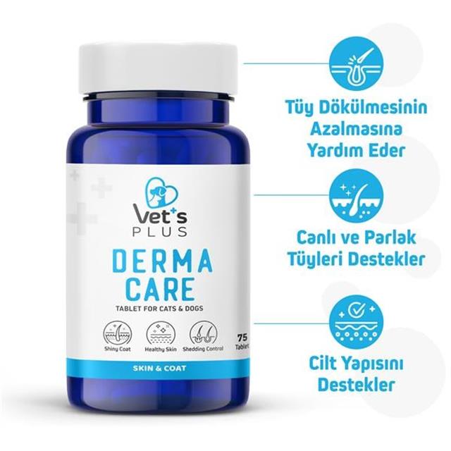 Vet's Plus Derma Care Kedi ve Köpek İçin Tüy Sağlığı Güçlendirici Tablet (75'li)