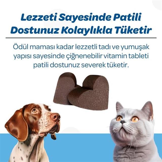 Vet's Plus Derma Care Kedi ve Köpekler İçin Deri ve Tüy Yapısı Destekleyici Çiğnenebilir Tablet (60'lı)