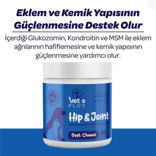 Vet's Plus Hip&Joint Kedi ve Köpekler İçin Eklem Destekleyici Çiğnenebilir Tablet (60'lı)