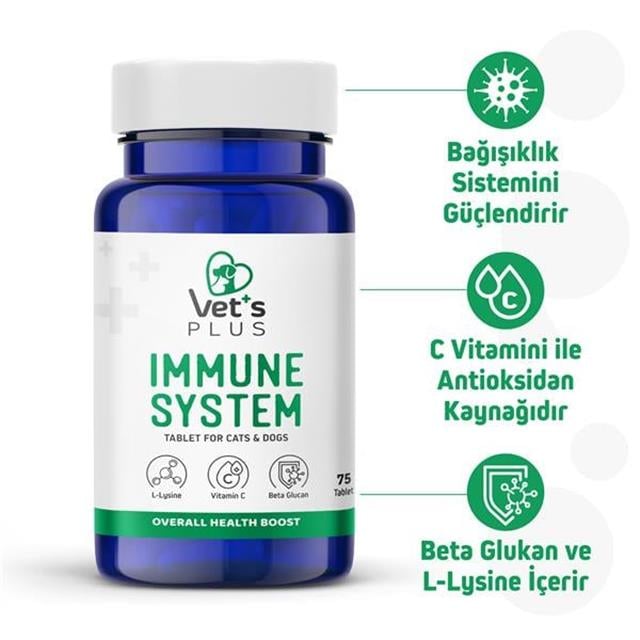 Vet's Plus Immune System Kedi ve Köpek İçin Bağışıklık Sistemi Güçlendirici Tablet (75'li)