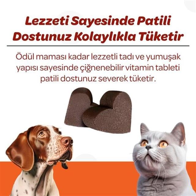 Vet's Plus Multi-Vitamin Kedi ve Köpekler İçin Spirulinalı Çiğnenebilir Tablet (60'lı)