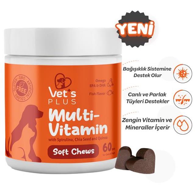 Vet's Plus Multi-Vitamin Kedi ve Köpekler İçin Spirulinalı Çiğnenebilir Tablet (60'lı)