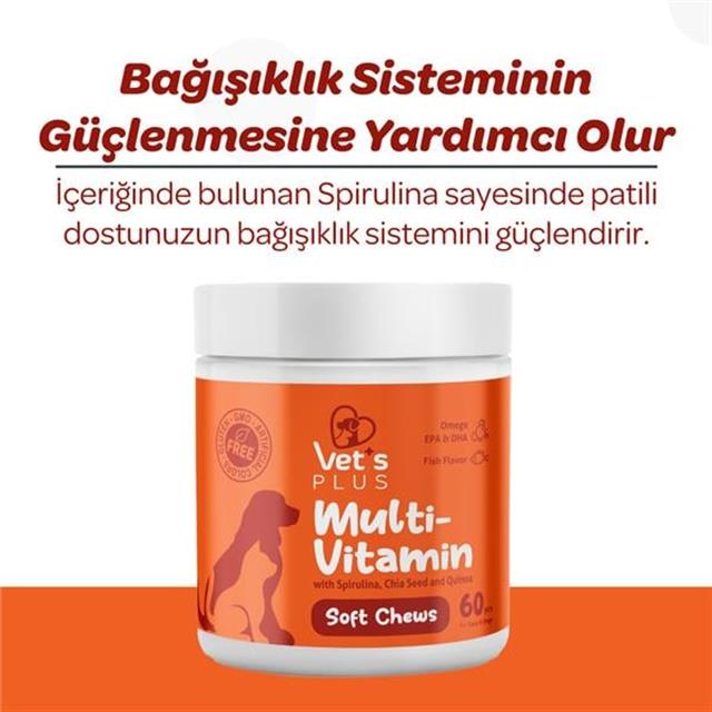Vet's Plus Multi-Vitamin Kedi ve Köpekler İçin Spirulinalı Çiğnenebilir Tablet (60'lı)