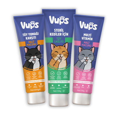VUPS Kedi Malt Macunu 3lü Set - Tüy Yumağı Karşıtı, Sindirim Destekleyici ve Multivitamin Paketi 3x100gr