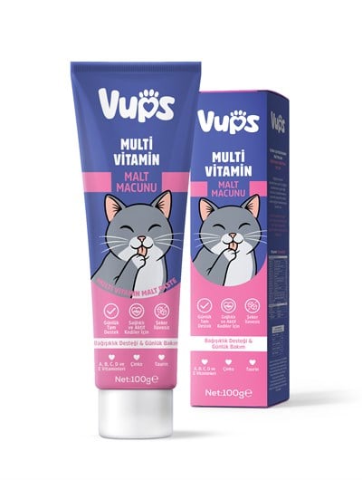 VUPS Bagışıklık Destekleyici, Tüy Yumağı Ve Kusma Önleyici Multivitamin Kedi Malt Macunu 100 g