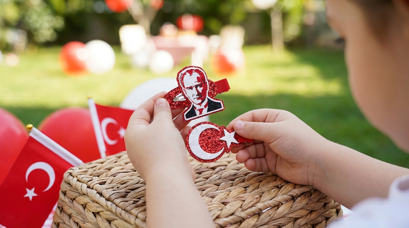 23 Nisan İçin Sim Dökmeyen Atatürk ve Ay Yıldız Tokalar