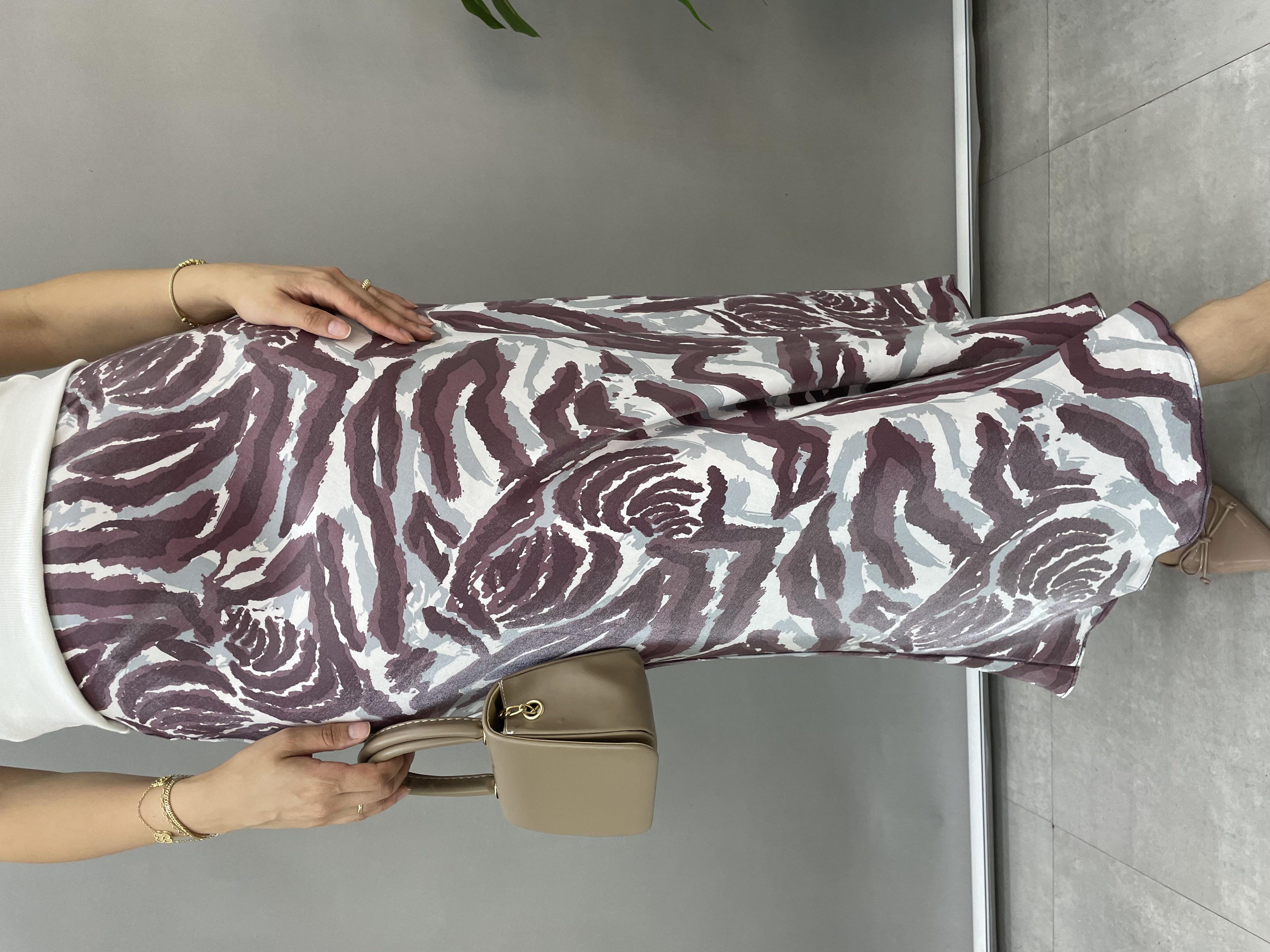 Mürdüm Renk Zebra Desen Saten Etek