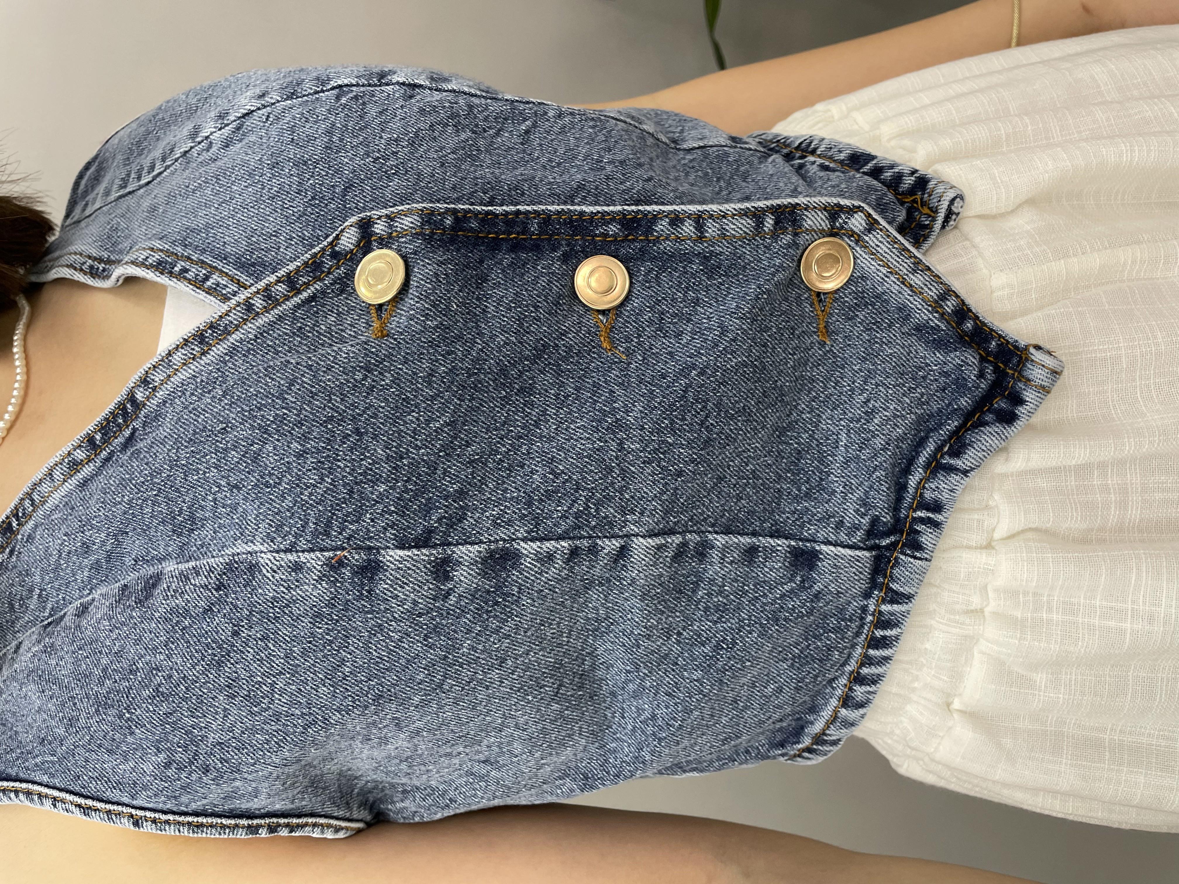 V Yaka Düğmeli Denim Yelek