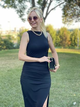 Büzgülü Siyah Elbise