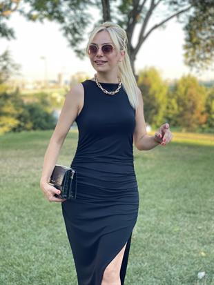 Büzgülü Siyah Elbise