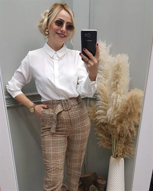 Gizli Patlı Ekru Renk Klasik Gömlek