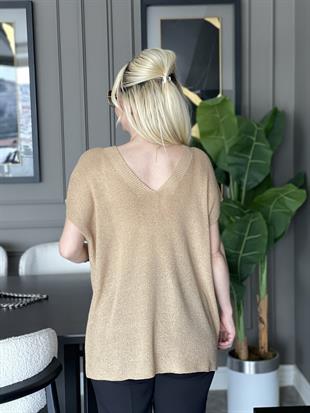 Gül Detaylı Süveter Camel Triko Kazak