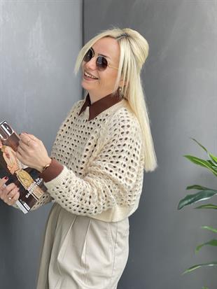 Kare Kesim Yumoş Latte Renk Kazak