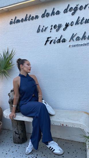 Lacivert Kurdeleli Yelek Takım