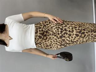 Leopar Desenli Astarlı Etek