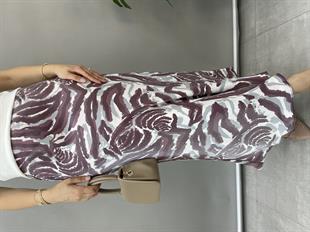 Mürdüm Renk Zebra Desen Saten Etek