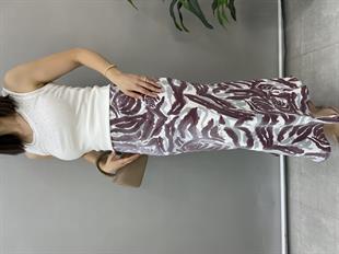 Mürdüm Renk Zebra Desen Saten Etek