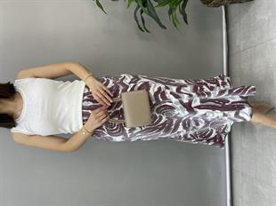 Mürdüm Renk Zebra Desen Saten Etek