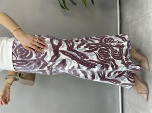 Mürdüm Renk Zebra Desen Saten Etek