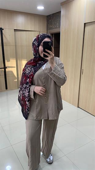 Pantolon Gömlek Bej İkili Takım