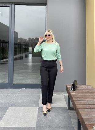 Simli Bisiklet Yaka Mint Yeşili Triko Kazak 