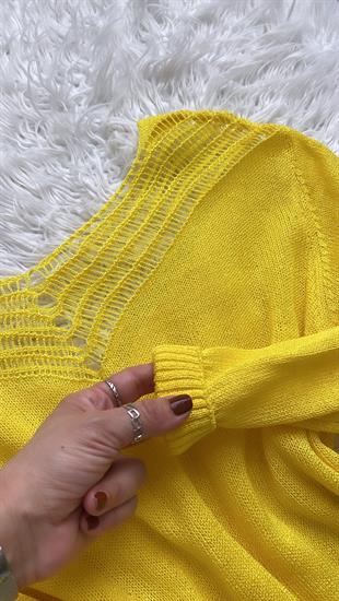 Yakası Ajur Desen Triko Merserize (Sarı)