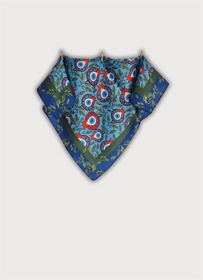 BEREKET KOLEKSİYONU NAR VE NAZAR BONCUĞU DESENLİ BOYUN BANDANA YEŞİL FULAR