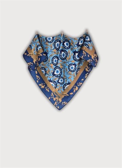 BEREKET KOLEKSİYONU NAR VE NAZAR BONCUĞU DESENLİ BOYUN BANDANA HARDAL FULAR
