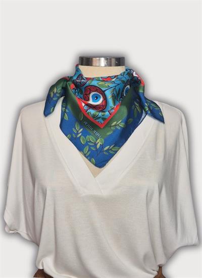 BEREKET KOLEKSİYONU NAR VE NAZAR BONCUĞU DESENLİ BOYUN BANDANA YEŞİL FULAR