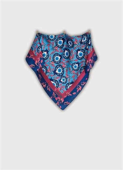 BEREKET KOLEKSİYONU NAR VE NAZAR BONCUĞU DESENLİ BOYUN BANDANA BORDO FULAR
