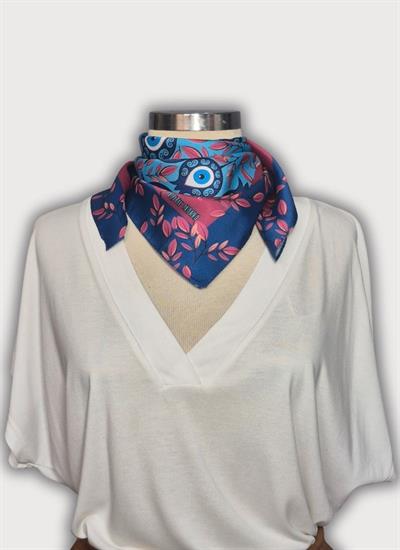 BEREKET KOLEKSİYONU NAR VE NAZAR BONCUĞU DESENLİ BOYUN BANDANA BORDO FULAR