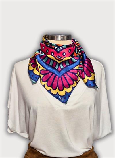 ÇİÇEK MANDALA ÇOK RENKLİ SATEN FULAR
