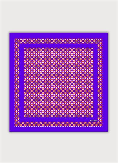 DENGE KOLEKSİYONU OSMANLI GEOMETRİK DESENLİ TWİLL SATEN MENEKŞE MAVİSİ FULAR