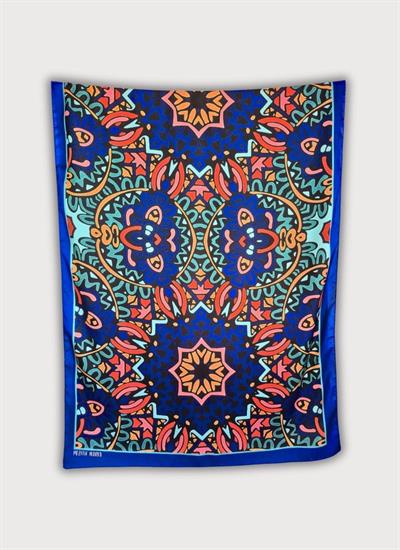 GECE MANDALA MAVİ TWİLL SATEN ŞAL