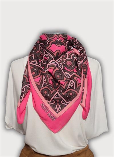 GEOMETRİK DESENLİ PEMBE KAHVERENGİ PAMUK EŞARP