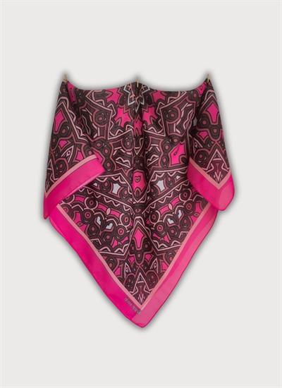 GEOMETRİK DESENLİ PEMBE KAHVERENGİ PAMUK EŞARP