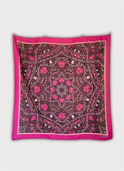 GEOMETRİK DESENLİ PEMBE KAHVERENGİ PAMUK EŞARP