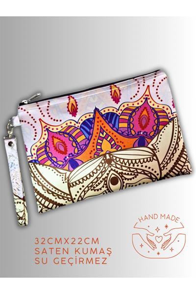 KADIN BEYAZ CLUTCH ÇANTA PORTFÖY FİL DESENLİ