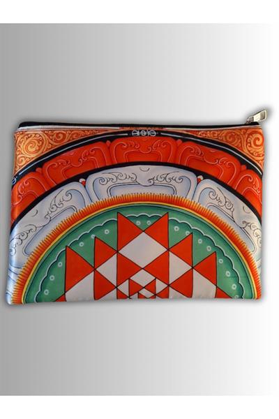 KADIN ÇANTA CLUTCH PORTFÖY YANTRA SEMBOL DESENLİ