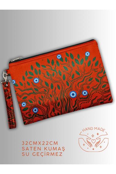 KADIN KIRMIZI ÇANTA CLUTCH PORTFÖY FİL DESENLİ