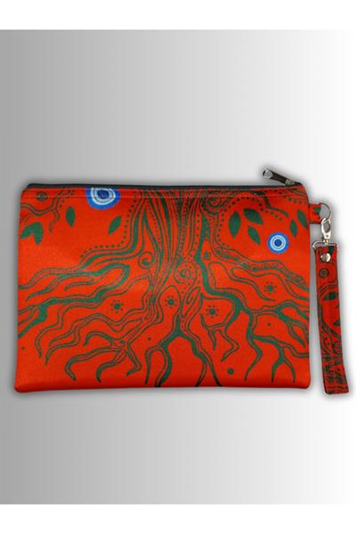 KADIN KIRMIZI ÇANTA CLUTCH PORTFÖY FİL DESENLİ