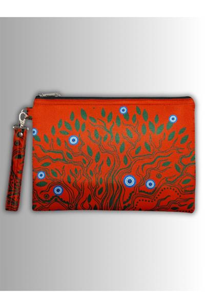 KADIN KIRMIZI ÇANTA CLUTCH PORTFÖY FİL DESENLİ