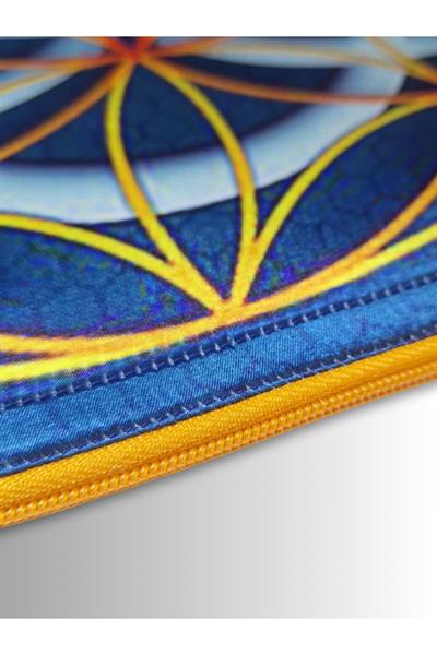 KADIN MAVİ CLUTCH ÇANTA YAŞAM ÇİÇEĞİ SEMBOL DESENLİ