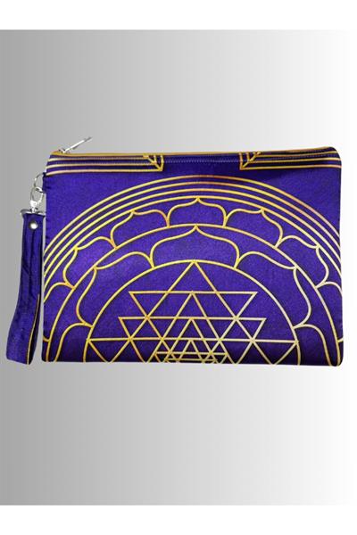 KADIN MOR CLUTCH ÇANTA PORTFÖY YANTRA SEMBOL DESENLİ