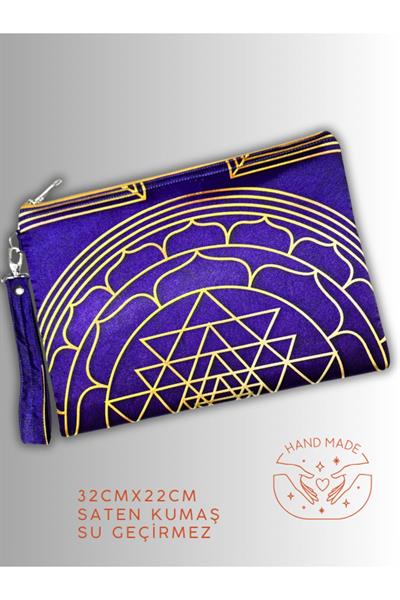 KADIN MOR CLUTCH ÇANTA PORTFÖY YANTRA SEMBOL DESENLİ