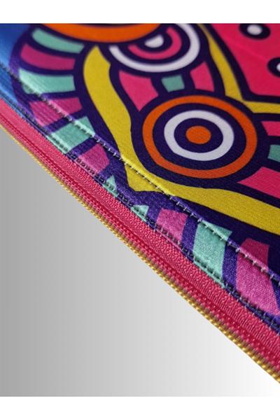 KADIN RENKLİ CLUTCH ÇANTA PORTFÖY ÇİÇEK MANDALA DESENLİ